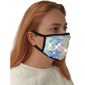 50 stuks - pailletten mondkapje zilver hologram - stoffen mondmasker - herbruikbaar - 2 lagen - katoen