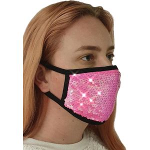 50 stuks - pailletten mondkapje neon pink/ felroze - stoffen mondmasker - herbruikbaar - 2 lagen - katoen - Toppers 2025