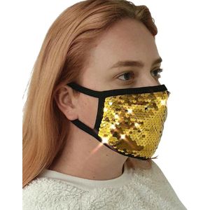 50 stuks - pailletten mondkapje goud - stoffen mondmasker - herbruikbaar - 2 lagen - katoen