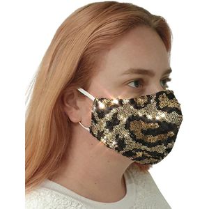 50 stuks - pailletten mondkapje panter/ dierenprint/ leopard - stoffen mondmasker - herbruikbaar - 2 lagen - katoen - Toppers 2025