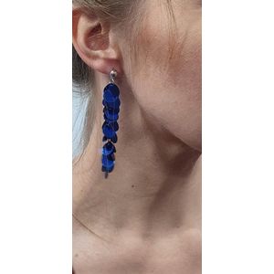 Pailletten oorbellen - Kobalt blauw/ donker blauw - Disco - Toppers 2025