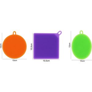 3x Siliconen Schuurspons - Poetspons - Schoonmaak Spons - Paars, Groen & Oranje