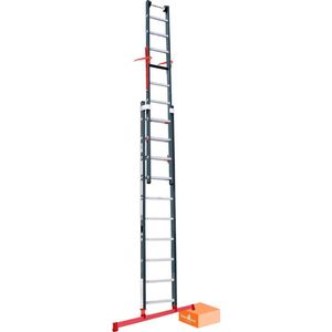 Premium | Schuifladder met Levelingssysteem en Top Safe Systeem| 2 delig | 2x14 treden | Gecoat |Leveling System | Aluminium | Anti slip | EN 131-1 + 2, NEN 2484, TÜV en GS gecertificeerd