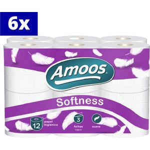 Amoos 3-laags toiletpapier 72 rollen - wc-papier (6 x 12 rollen) - Extra zacht - Gaat extra lang mee (1 rol = 2 rollen)