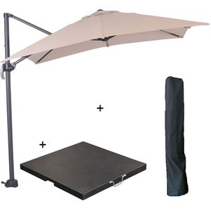Garden Impressions parasol S 250x250 - d. grijs|ecru met voet en hoes
