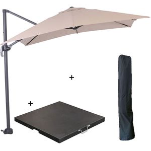 Garden Impressions Hawaii zweefparasol S 250x250 - donker grijs/ecru met 60 kg parasolvoet en parasolhoes