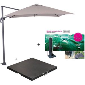 Garden Impressions Hawaii zweefparasol S 250x250 - donker grijs/zand met 60 kg parasolvoet en parasolhoes