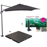 Garden Impressions - Hawaii - Zweefparasol - Donker Grijs/Zwart - Inclusief Parasolvoet en Parasolhoes