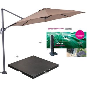 Garden Impressions - Hawaii - Zweefparasol - Donker Grijs/Taupe - Inclusief Parasolvoet en Parasolhoes