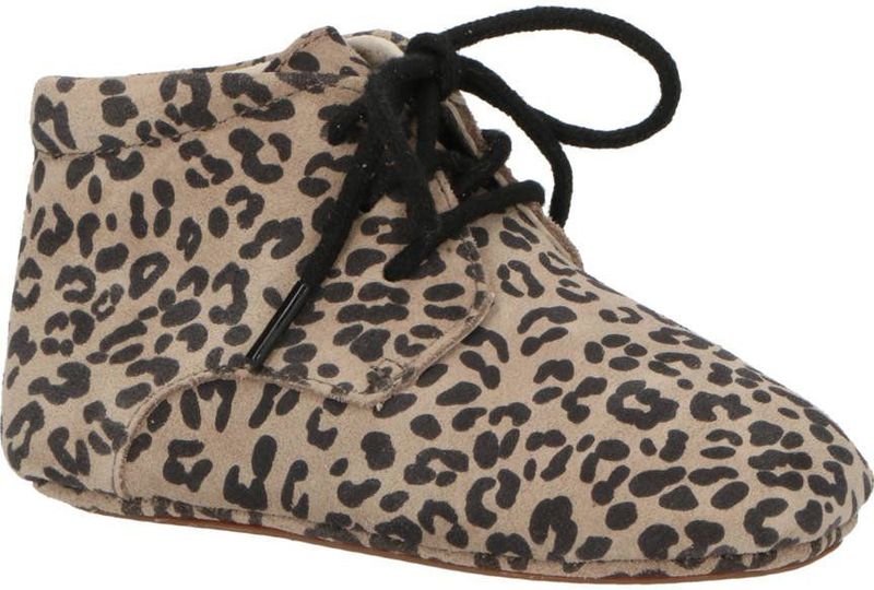 Mavies - Leren Babyschoenen - Panterprint - Beige - Vetersluiting