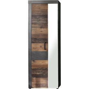 Nicesleep.nl - Opbergkast Ronny - 65 cm breed met 2 deuren en 6 legplanken - Met Spiegel -Decor oud hout met grijs