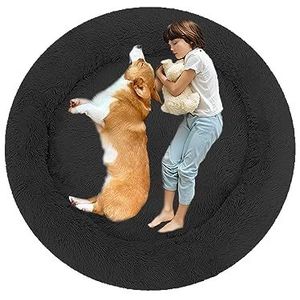 Hondensofa Kattensofa, Rond Pluche Huisdierbed Hondenbed Kattenbed voor Middelgrote en Grote Honden, Orthopedisch Kattenhondenbed, Donut Knuffelbaar Hondenkussen Hondenmand (130cm/51in,Zwart)