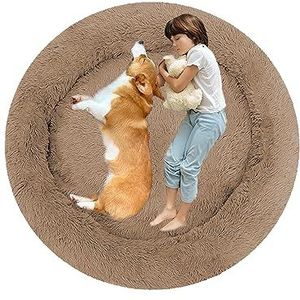 HMTOPE Orthopedisch hondenbed, rond, hondenkussen, hondensofa, kattenbed, donut, knuffelige hondenmand, wasbaar, diameter 60 cm, bruin