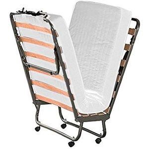 Cortassa - Opklapbed met traagschuim matras van 10 cm dik, frame voor eenpersoonsbed met houten lattenbodem, 80 x 200, ruimtebesparend bed met wieltjes