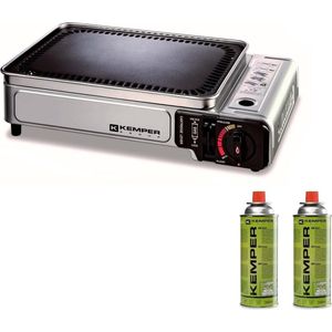 Kemper Smart grill Plancha - draagbare gas barbecue Tafelbarbecue Campingkooktoestel - incl. 2 gasflessen