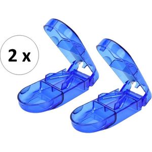 2 x Pillensnijder bewaardoosje voor pillen medicijnsnijder - Blauw