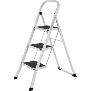 MIRA - Huishoudtrap | Ladder | Staal | 3 Treden | Draagbaar | Vouwbaar | Anti-slip