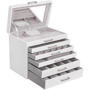 MIRA Home - Juwelendoos - Sieradendoos - Cosmetica - 6 Lagen - MDF - Wit - 30,2x21x31,3