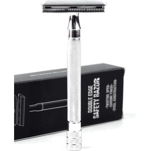 Safety Razor + 5 gratis mesjes - Dubbelzijdig scheermes voor mannen en vrouwen - Klassiek scheermes RVS - Double Edge Scheermes Single Blade - Grijs