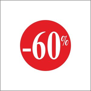 Promotie Stickers - Korting Stickers - 60% korting - Reclame-sticker - rond 25 mm - Rood - Rol à 500 stuks
