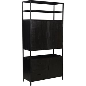 Livingfurn - Kabinetkast Kala open - 40x100x200 - Mangohout en Gecoat Staal