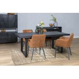 Livingfurn - e Zwart Eetkamertafel - U-Pot -  Mango Hout  - 220 cm