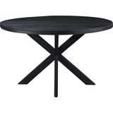 Livingfurn - Eetkamertafel Kala Rond Black - Mangohout - 150 cm - Zwart