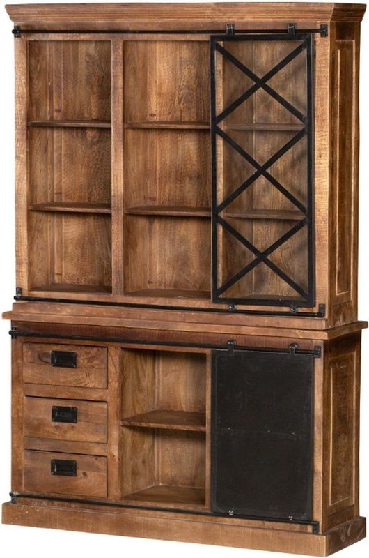 D - Livingfurn - Kabinetkast Tamar - 45x120x220 - Mangohout en Gecoat Staal