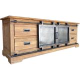 Livingfurn - TV Meubel Porto 180 cm - Teakhout / Gecoat Staal