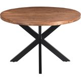 Livingfurn - Eetkamertafel Rocky Round Spider 150cm - Mangohout / Gecoat Staal