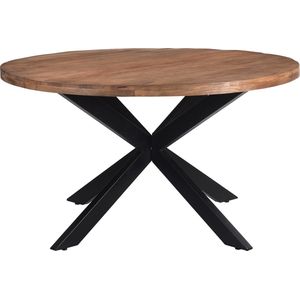 Livingfurn - Eetkamertafel Rocky Round Spider 150cm - Mangohout / Gecoat Staal