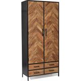 Livingfurn - Kabinetkast Brooklyn 2 lade 90cm - Mangohout / Gecoat Staal