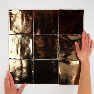 By Goof  Tegel 13 x 13 cm - Goud - Keramiek - Vierkant - 33 stuks - 0,56 m2 - Vintage - Wandtegels - Tegels - JB10720-13