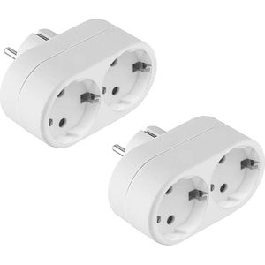 2-PACK Horizontale Stopcontact Splitter - 2-voudig - Wit - Randaarde