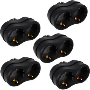 Wave - Horizontale Stopcontact Splitter - Randaarde - Zwart - 5-Pack