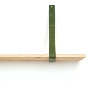 Leren plankdrager XL Groen - 2 stuks - 120 x 4 cm - Industriële plankendragers XL - extra lang - met zilverkleurige schroeven