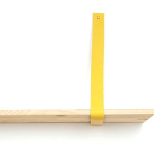 Leren plankdrager  Okergeel - 2 stuks - 92 x 4 cm - Industriële plankendragers  - met koperkleurige schroeven