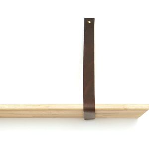 Leren plankdrager  Donkerbruin - 2 stuks - 92 x 4 cm - Industriële plankendragers  - met koperkleurige schroeven