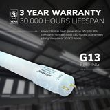 10x LED TL buis 120 cm 18 Watt 1980lm 4000K Flikkervrij T8 (G13)
