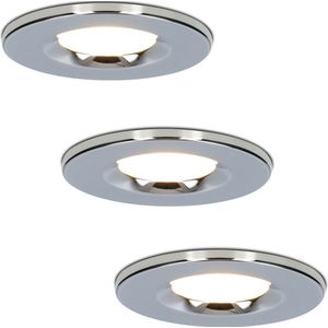 HOFTRONIC Venezia - Set van 3 LED inbouwspots Chroom - IP65 waterdicht - Dimbaar - 6 Watt 600 lumen - Met lichtbron - 2700K Warm wit licht - Zaagmaat 65mm - inbouwdiepte 45mm - Geschikt voor badkamer, woonkamer, veranda en carport - 3 jaar garantie