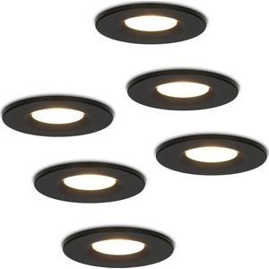 HOFTRONIC Venezia - Set van 6 LED inbouwspots zwart - IP65 waterdicht - Dimbaar - 6 Watt 600 lumen - Met lichtbron - 2700K Warm wit licht - Zaagmaat 65mm - inbouwdiepte 45mm - Geschikt voor badkamer, woonkamer, veranda en carport - 3 jaar garantie