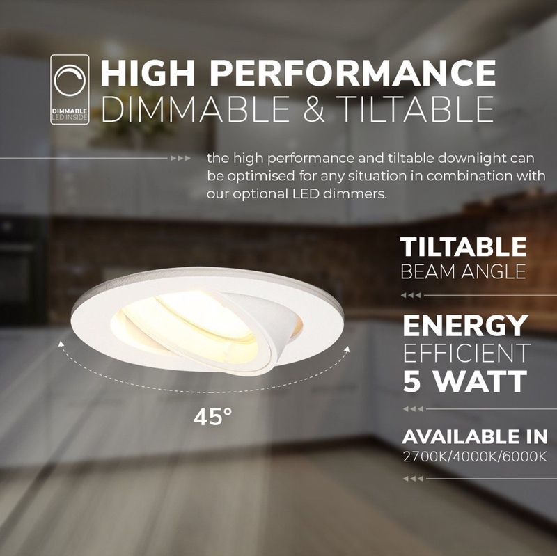 Dublin - LED Inbouwspots - Wit - Set van 6 - 4 Watt - 345 Lumen - 2700K Warm Wit - Dimbaar - Rond - Kantelbaar - IP20