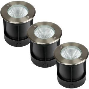 Set van 3 grondspots RVS rond 4000K 12 Watt IP67