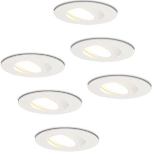 Set van 6 Napels LED inbouwspots extra plat - 8W 570lm - 2700K warm wit - Dimbaar - Rond - 360° Kantelbaar - IP65 waterdicht - Wit