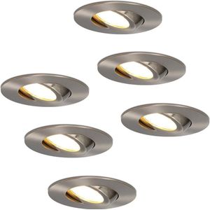 Set van 6 Napels LED inbouwspots extra plat - 8W 570lm - 2700K warm wit - Dimbaar - Rond - 360° Kantelbaar - IP65 waterdicht - RVS