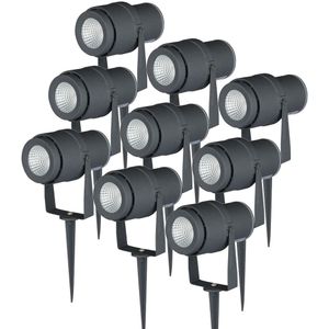 Set van 9 LED aluminium prikspots 12 Watt 720 lumen 4000K IP65 waterdicht - Grijs