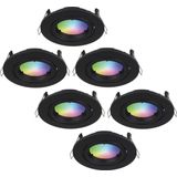 HOFTRONIC - Miro - Slimme Inbouwspots - Zwart - 6 Stuks - Kantelbaar en Dimbaar - RGBWW 16,5 Miljoen Kleuren - Voor Binnen