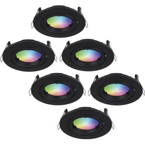 HOFTRONIC - Miro - Slimme Inbouwspots - Zwart - 6 Stuks - Kantelbaar en Dimbaar - RGBWW 16,5 Miljoen Kleuren - Voor Binnen