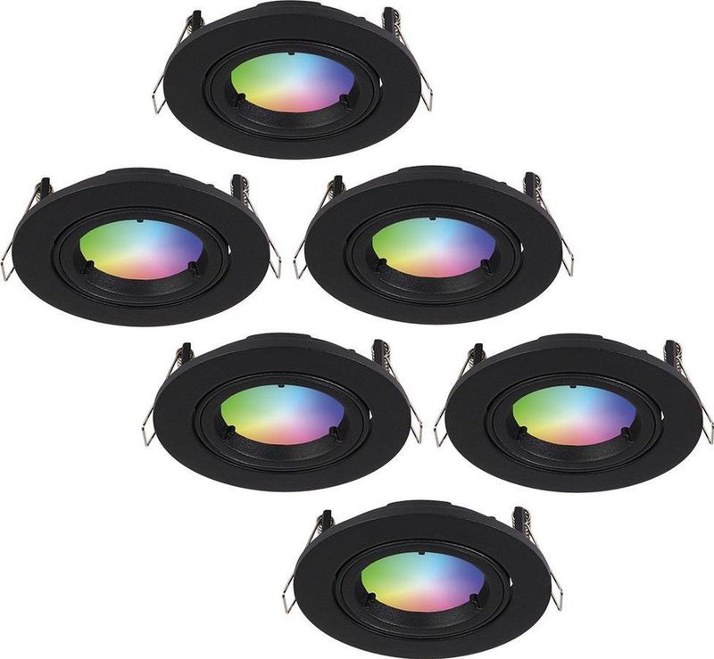 HOFTRONIC - Miro - Slimme Inbouwspots - Zwart - 6 Stuks - Kantelbaar en Dimbaar - RGBWW 16,5 Miljoen Kleuren - Voor Binnen