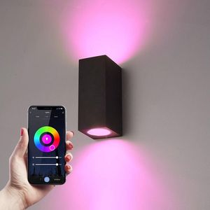 Smart Wifi LED Wandlamp Zwart met 2x 5,5W Dimbare RGBWW spot - Geschikt voor Binnen en Buiten